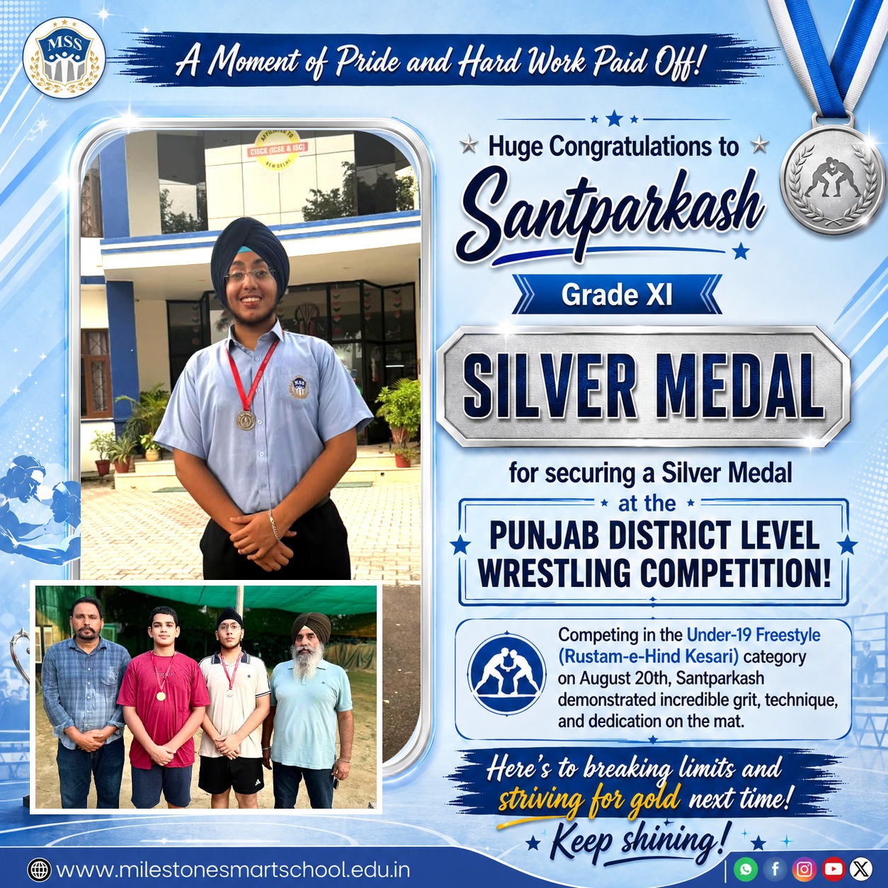 Santparkash wins Silver Medal at Punjab District Level Wrestling Competition